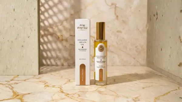 Aceite de argán orgánico Pure Heritage, ideal para rostro, cuerpo y cabello. Aunque el aceite de argán caduca, este producto de origen marroquí es perfecto para hidratar.